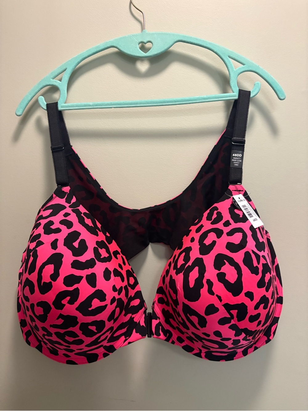NWT TORRID Front Close Push-Up Leopard Print Bra in Hot Pink and Black